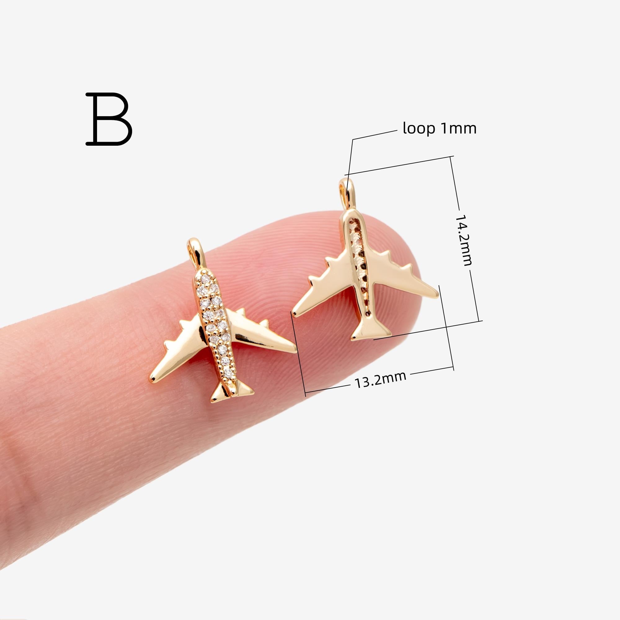 4pcs Gold Airplane Charms, 18K Gold plated Brass, Mini Plane Pendants (GB-2471)